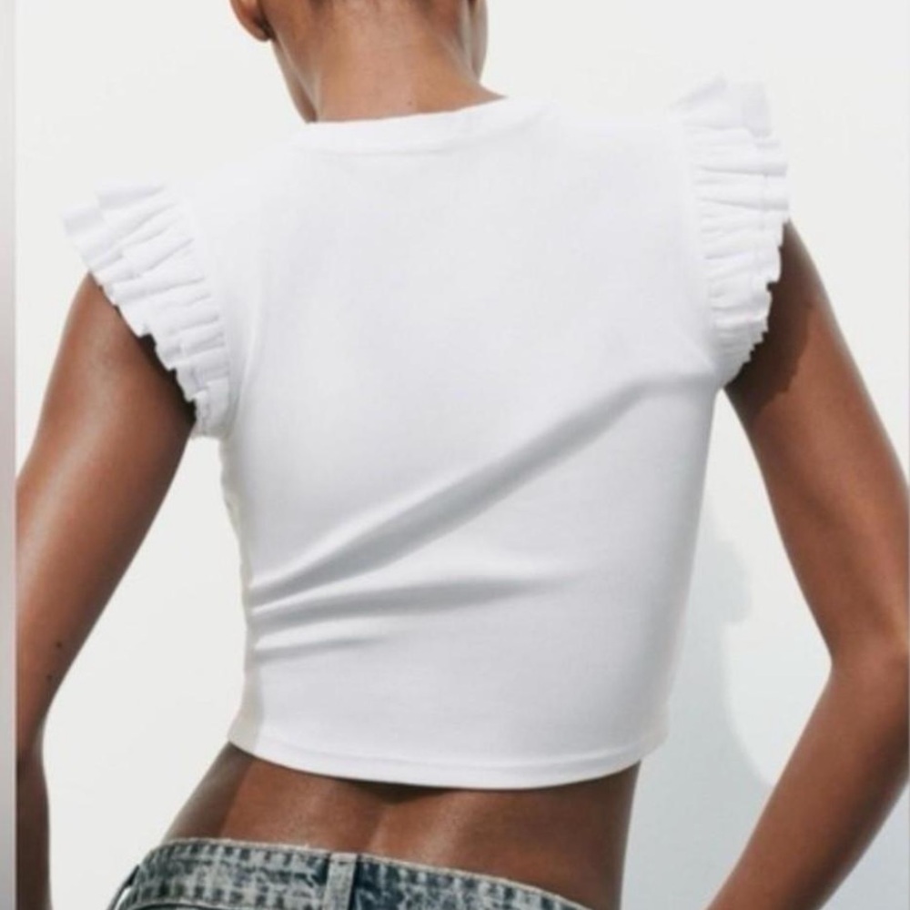 Zara White Ruffle Sleeve Crop Top - Picture 2 of 7